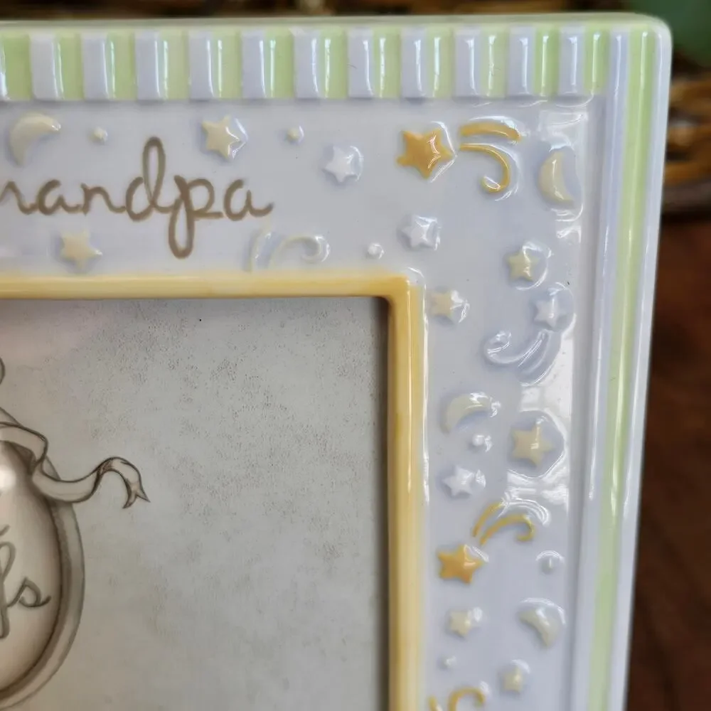 Petite Motif Me and My Grandpa Picture Frame 4X6 Ceramic Blue Green Yellow Stars